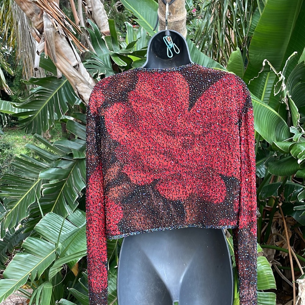 silk beaded, rose cropped jacket